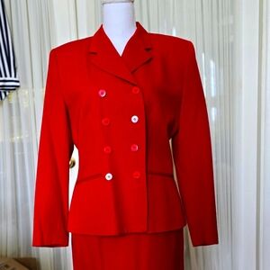 Elliott Lauren Red wool double breasted jacket and skirt power suit